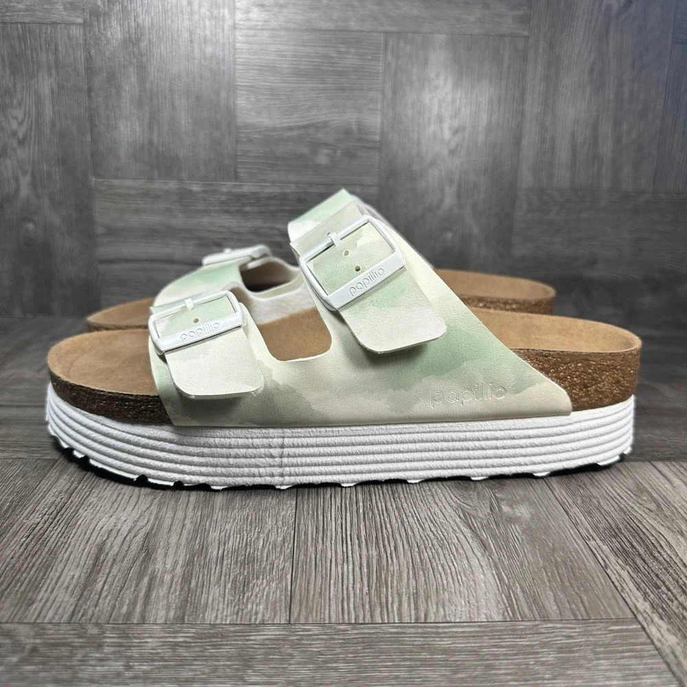 Papillio Arizona Platform Sandals Womens 8 Green Watercolor Vegan NEW